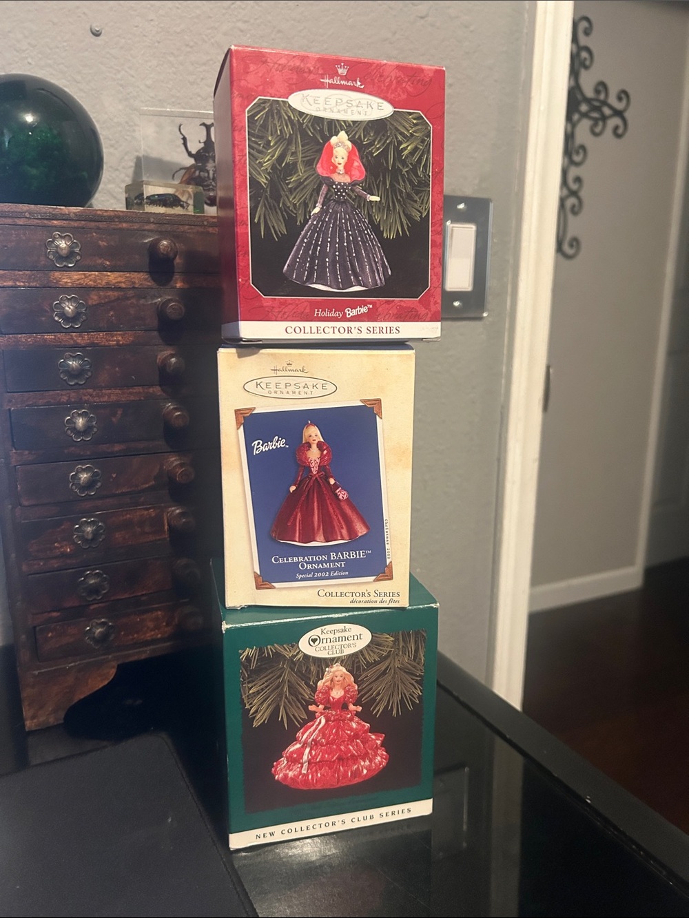 Hallmark Barbie Ornament Trio - Red, Green, Cream